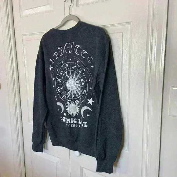 Bowery Supply Co Men's Crewneck Sweatshirt SMALL Grey Graphic Cosmic Love Skater - Picture 2 of 8